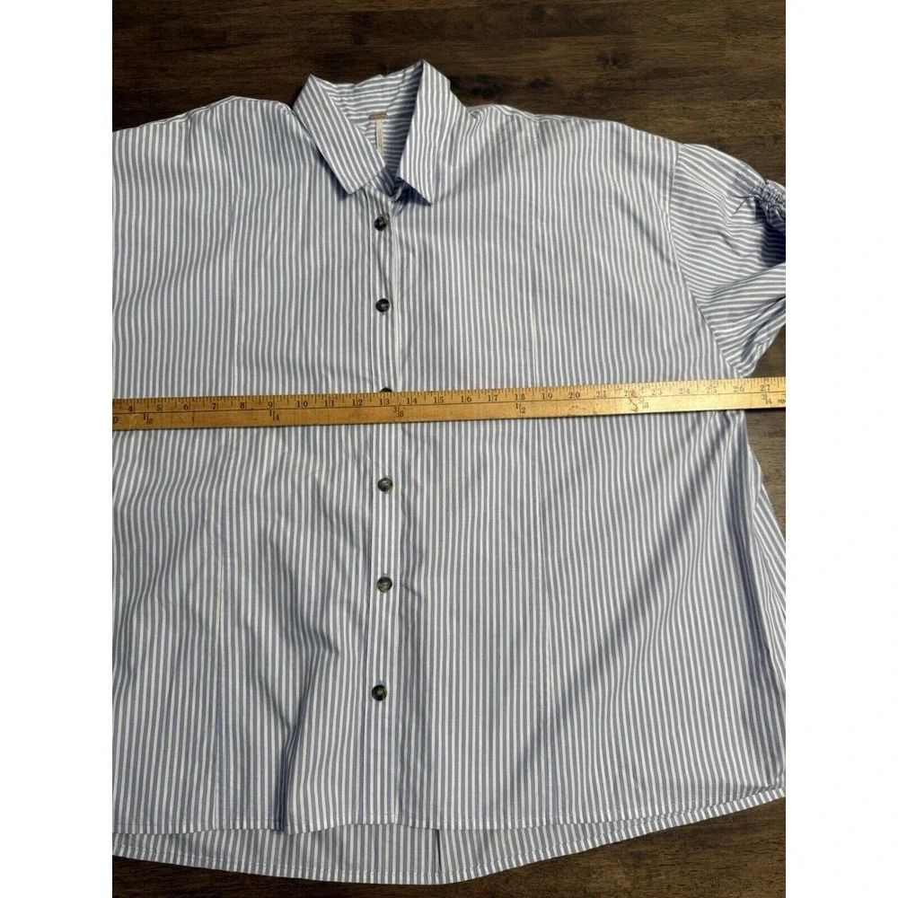 Free People Womens Size‎ M Lilac Striped Oversized Rouched Button Blouse Shirt